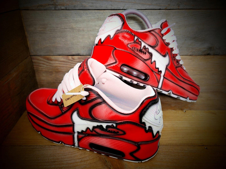 Custom Painted Air Max 90/Sneakers/Shoes/Kicks/Premium/Personalised/Red Drip Cartoon