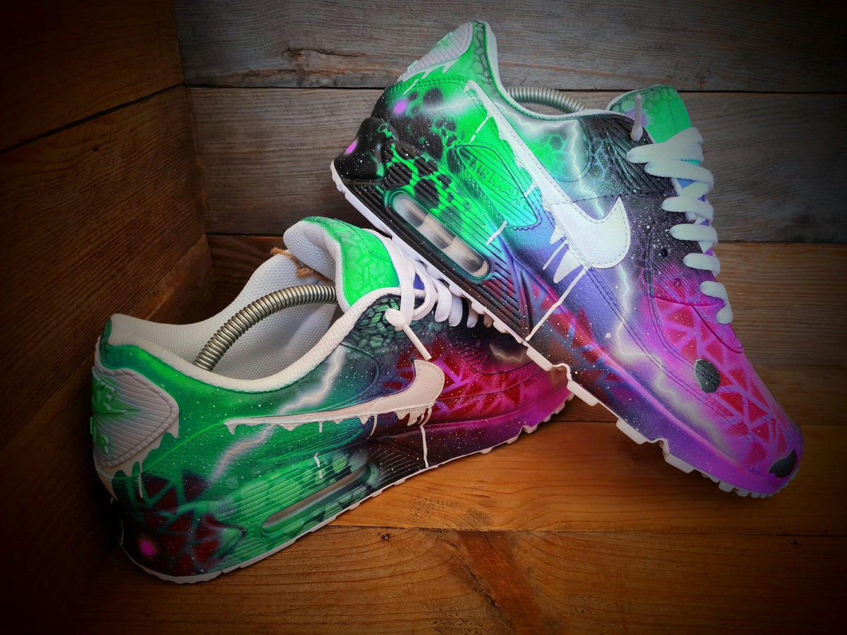 Custom Painted Air Max 90/Sneakers/Shoes/Kicks/Premium/Personalised/Solar Drip-Green