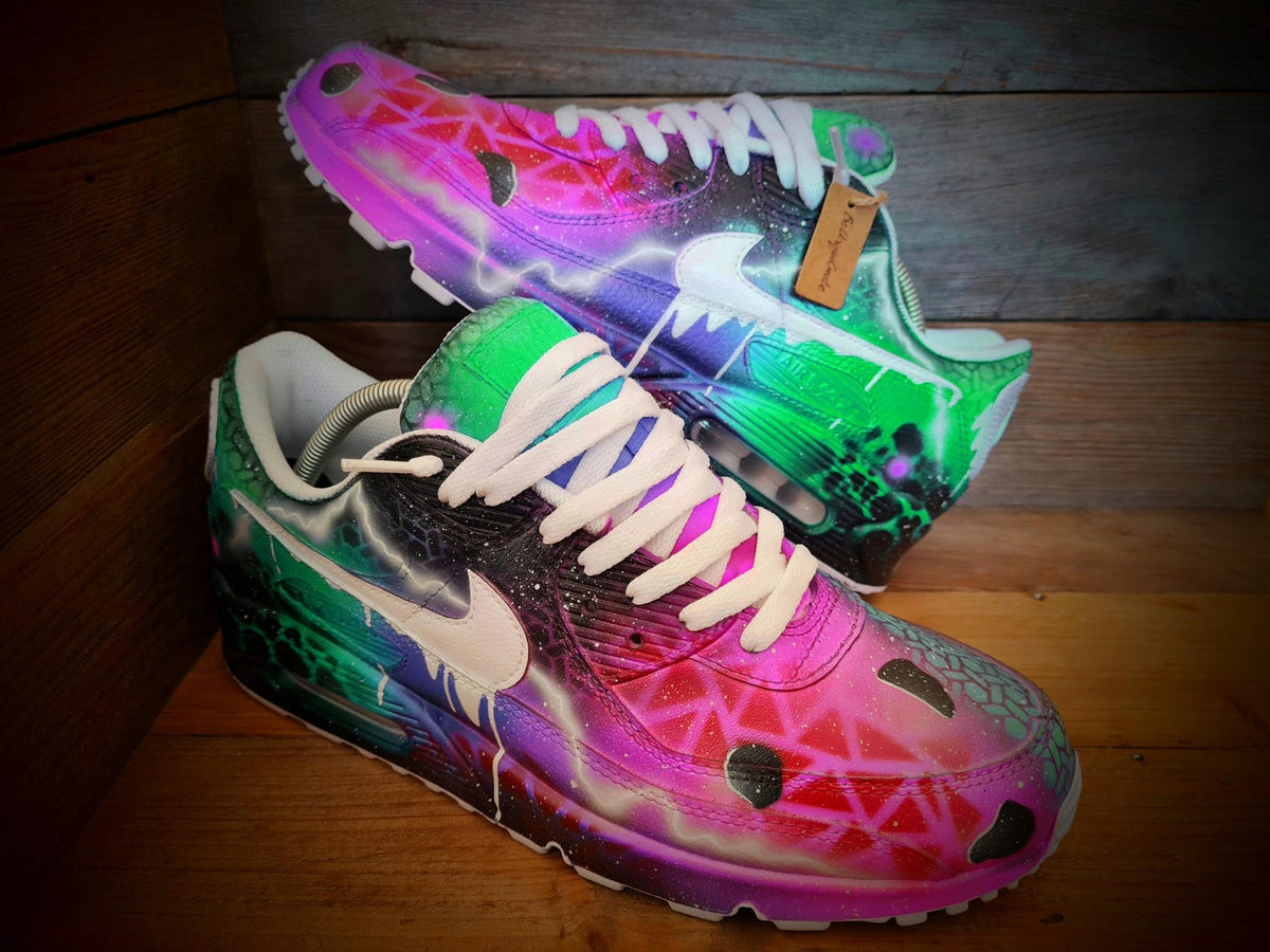 Custom Painted Air Max 90/Sneakers/Shoes/Kicks/Premium/Personalised/Solar Drip-Green
