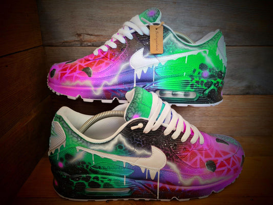Custom Painted Air Max 90/Sneakers/Shoes/Kicks/Premium/Personalised/Solar Drip-Green