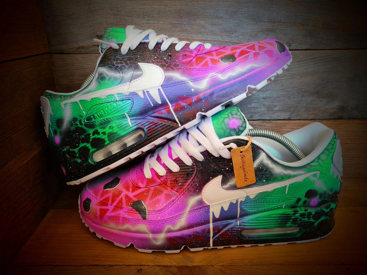 Custom Painted Air Max 90/Sneakers/Shoes/Kicks/Premium/Personalised/Solar Drip-Green
