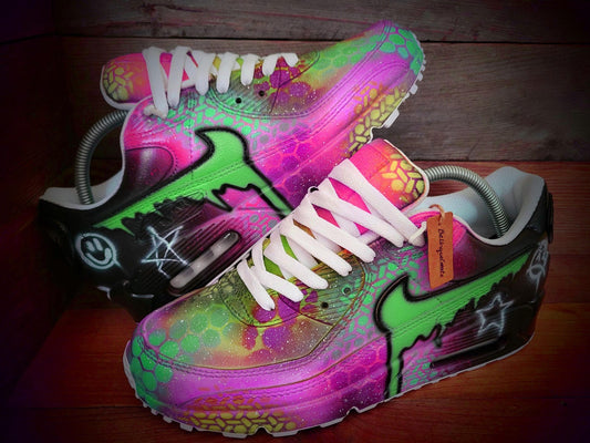 Custom Painted Air Max 90/Sneakers/Shoes/Kicks/Premium/Personalised/Graffiti Drip-Pink