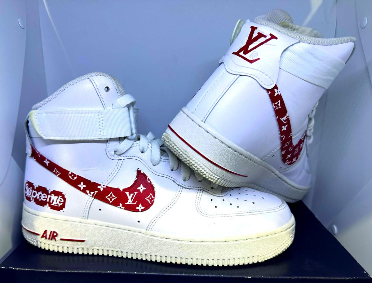 Size 8.5- LV x Sup Custom Red Nike Air Force 1