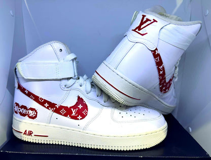 Size 8.5- LV x Sup Custom Red Nike Air Force 1