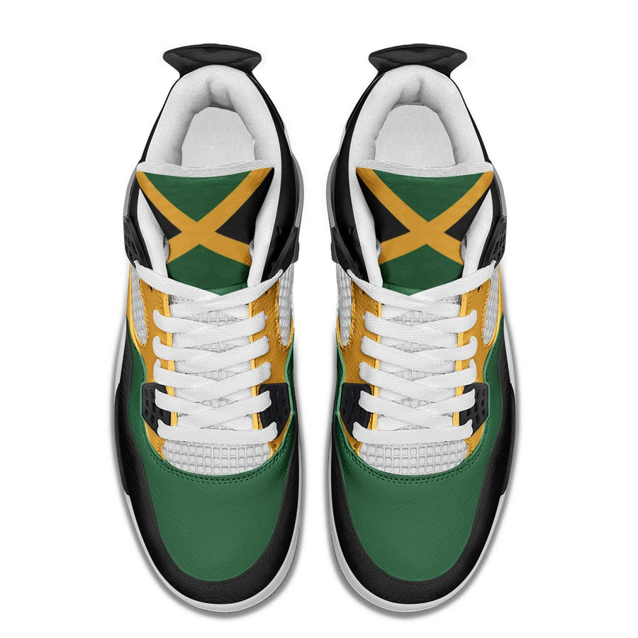 Jamaica Flag Shoes, Jamaican Mid Top Sneakers for Men and Women, Yaadie Pride Kicks, Green Gold Black Shoes, Jamaica