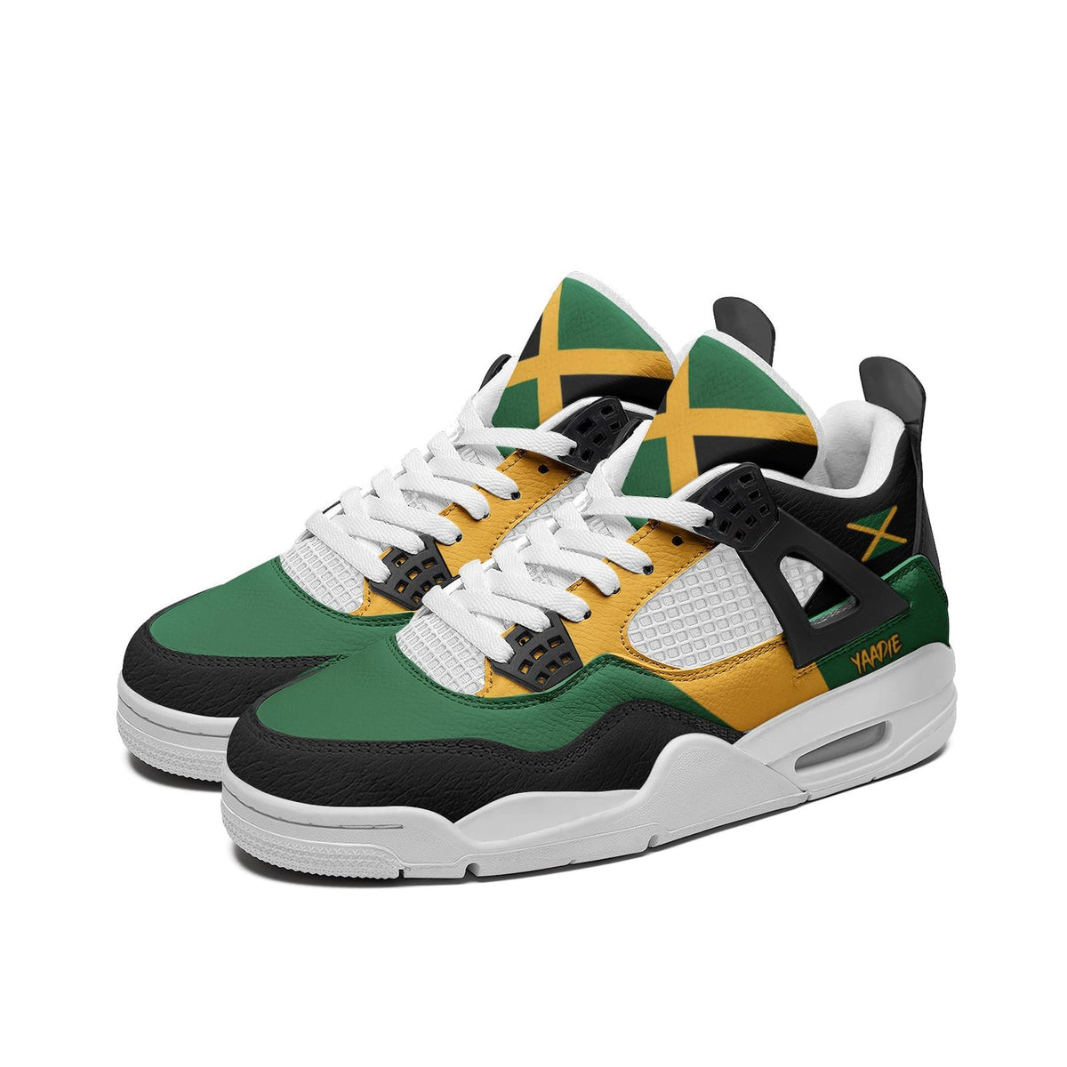 Jamaica Flag Shoes, Jamaican Mid Top Sneakers for Men and Women, Yaadie Pride Kicks, Green Gold Black Shoes, Jamaica Gift, Island Pride Gift