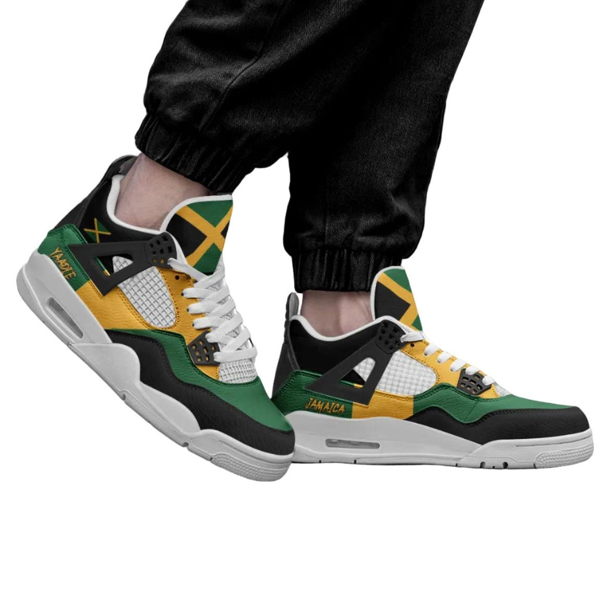 Jamaica Flag Shoes, Jamaican Mid Top Sneakers for Men and Women, Yaadie Pride Kicks, Green Gold Black Shoes, Jamaica Gift, Island Pride Gift