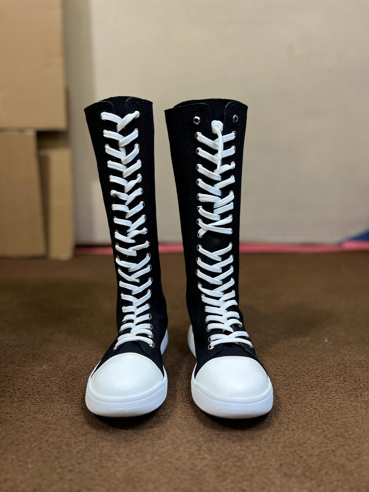 Custom Knee High Canvas Sneakers, Handmade Lace Up Streetwear Footwear