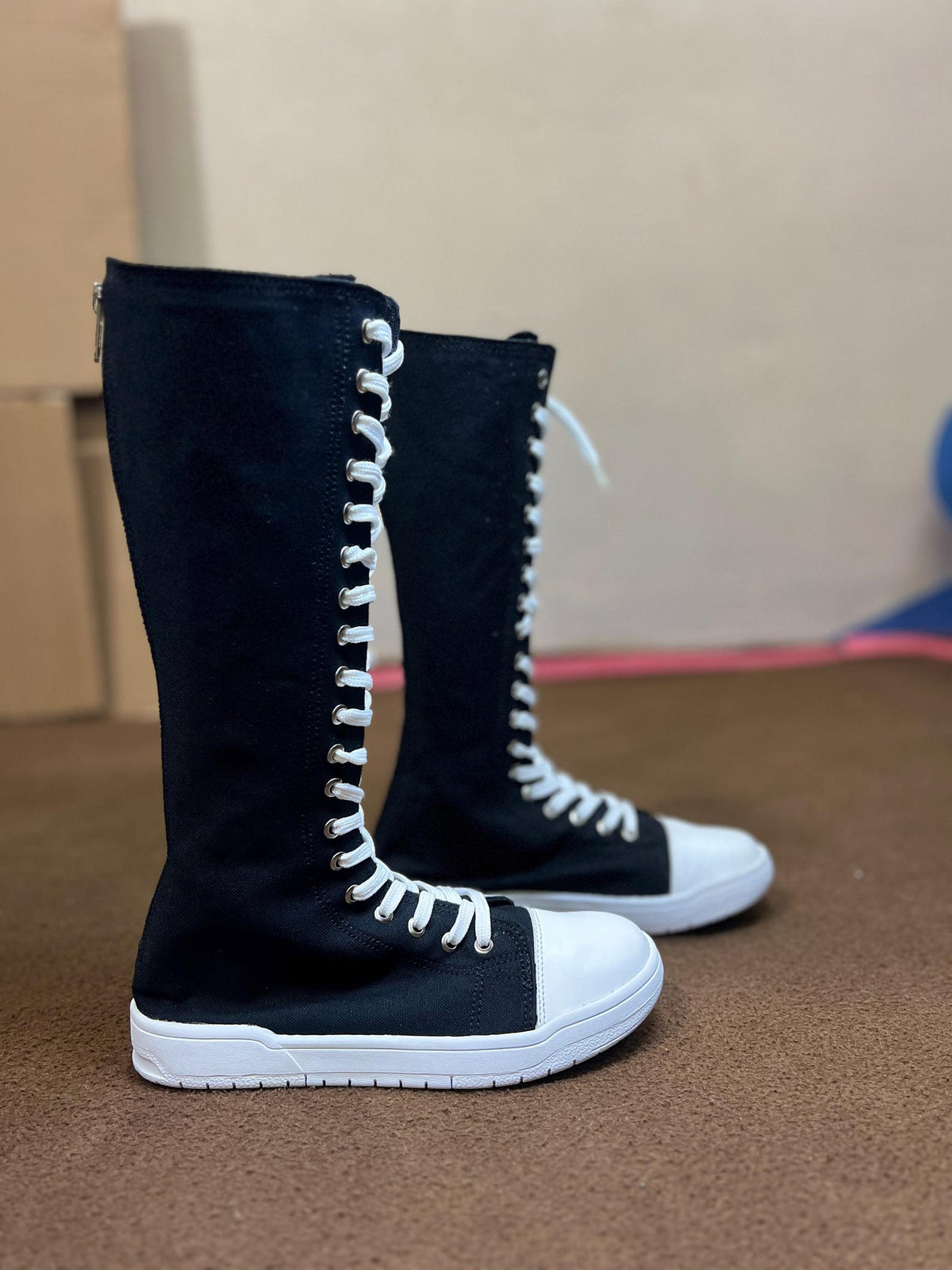 Custom Knee High Canvas Sneakers, Handmade Lace Up Streetwear Footwear