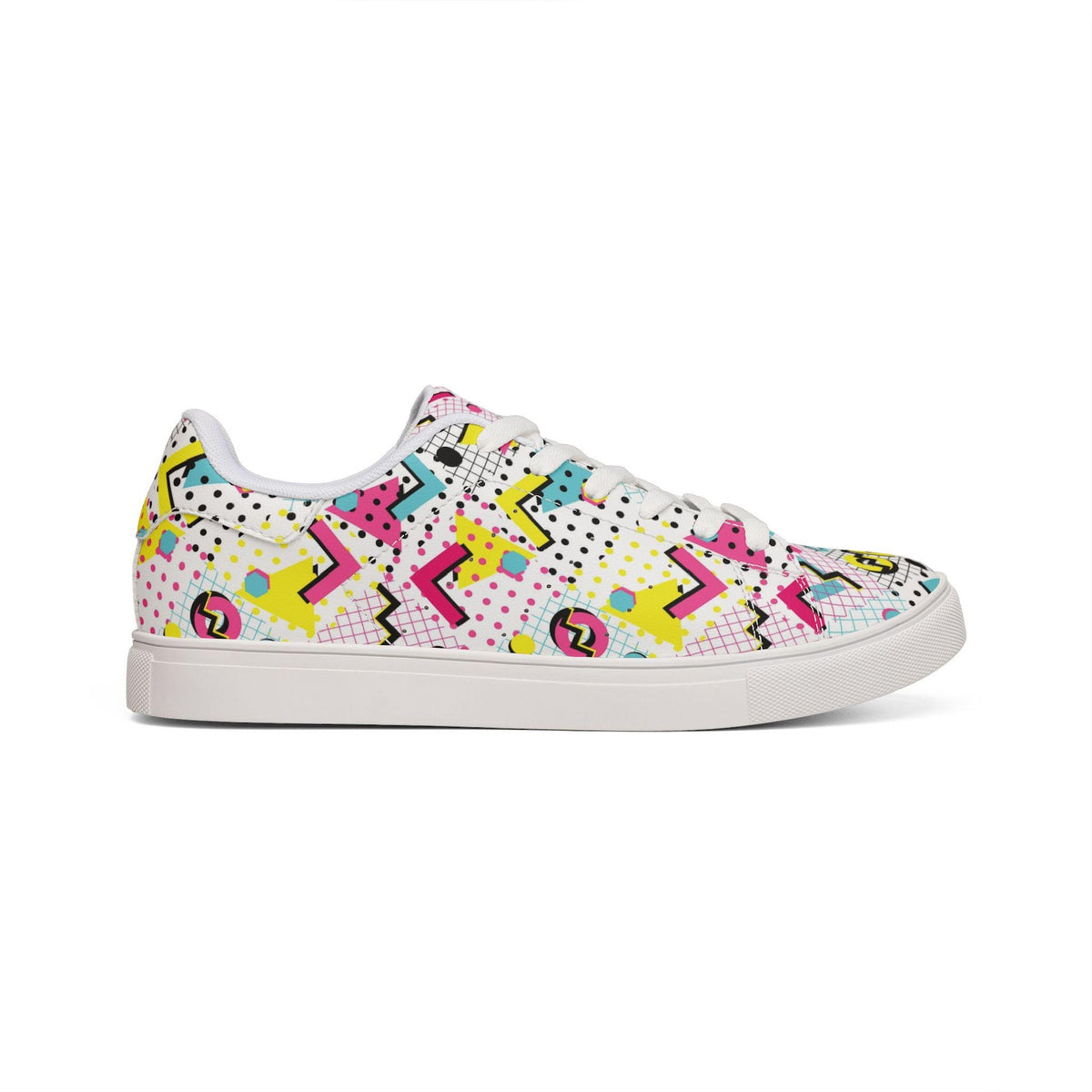 80s 90s Retro Neon Sneakers | Vintage Grid Zigzag Print Low Top Shoes for Costume Party Casual