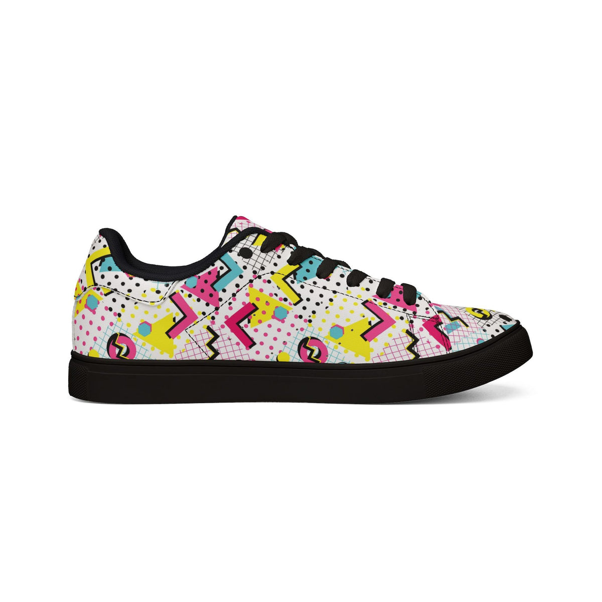 80s 90s Retro Neon Sneakers | Vintage Grid Zigzag Print Low Top Shoes for Costume Party Casual