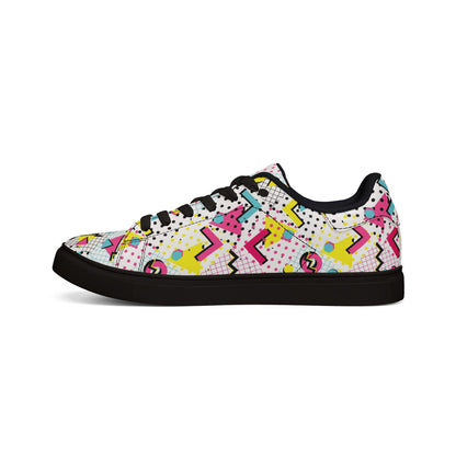 80s 90s Retro Neon Sneakers | Vintage Grid Zigzag Print Low Top Shoes for Costume Party Casual