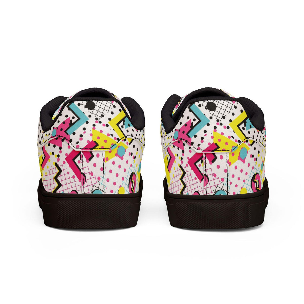 80s 90s Retro Neon Sneakers | Vintage Grid Zigzag Print Low Top Shoes for Costume Party Casual