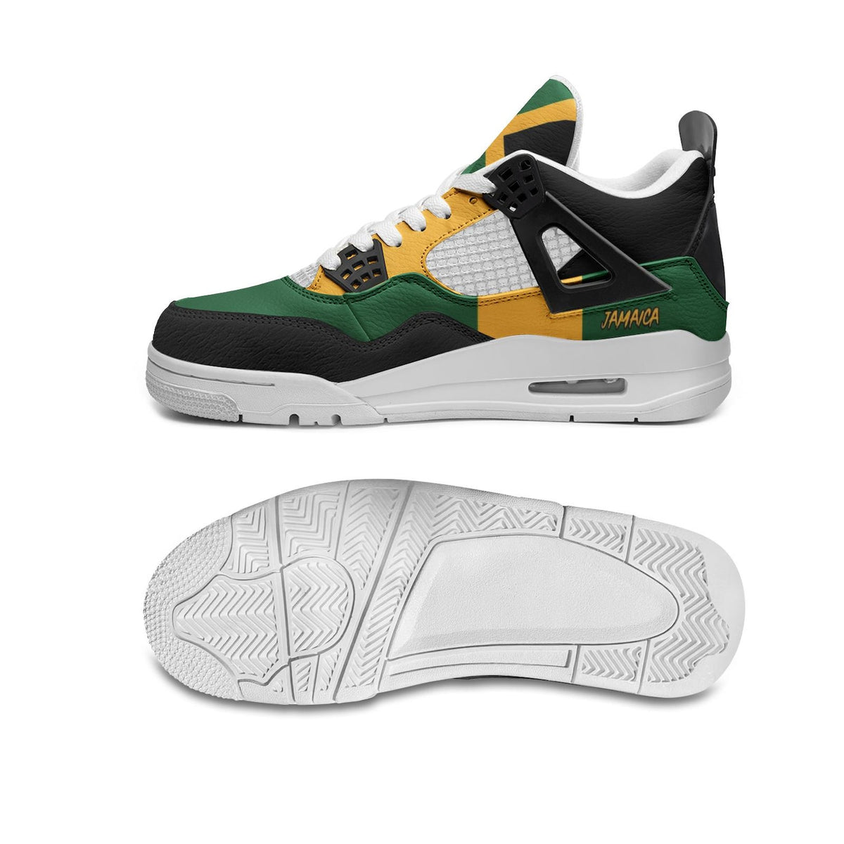 Jamaica Flag Shoes, Jamaican Mid Top Sneakers for Men and Women, Yaadie Pride Kicks, Green Gold Black Shoes, Jamaica Gift, Island Pride Gift