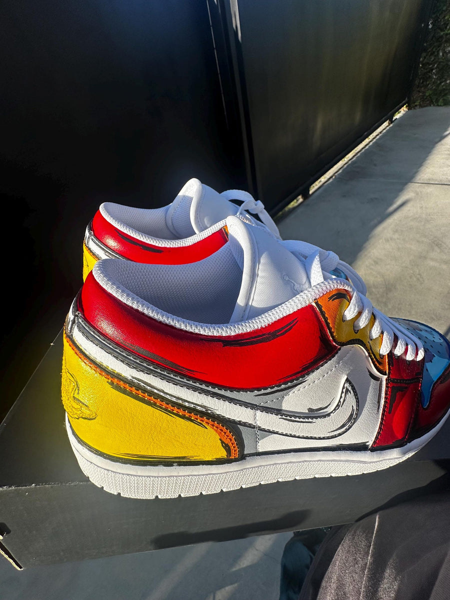 Custom Hand Painted Air Jordan 1 Low – Comic Book Style Sneakers – Cel Shaded Jordans – One-of-One Collectible Art Shoes