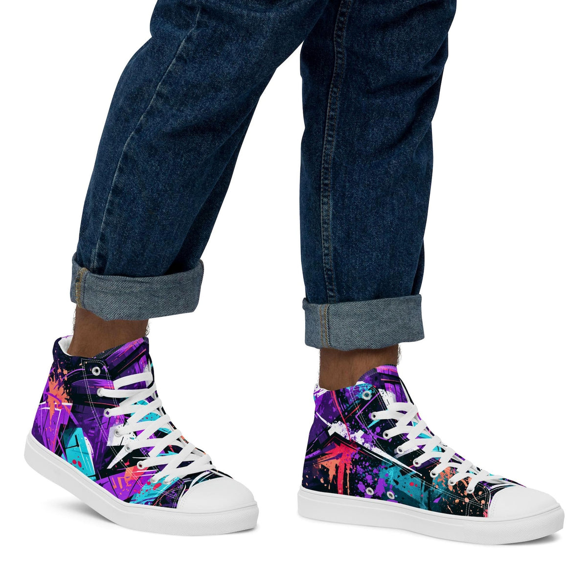 Urban Splash High-Tops - Mens high top canvas shoes. Canvas sneakers with graffiti design, streetwear style, bold colors, custom look