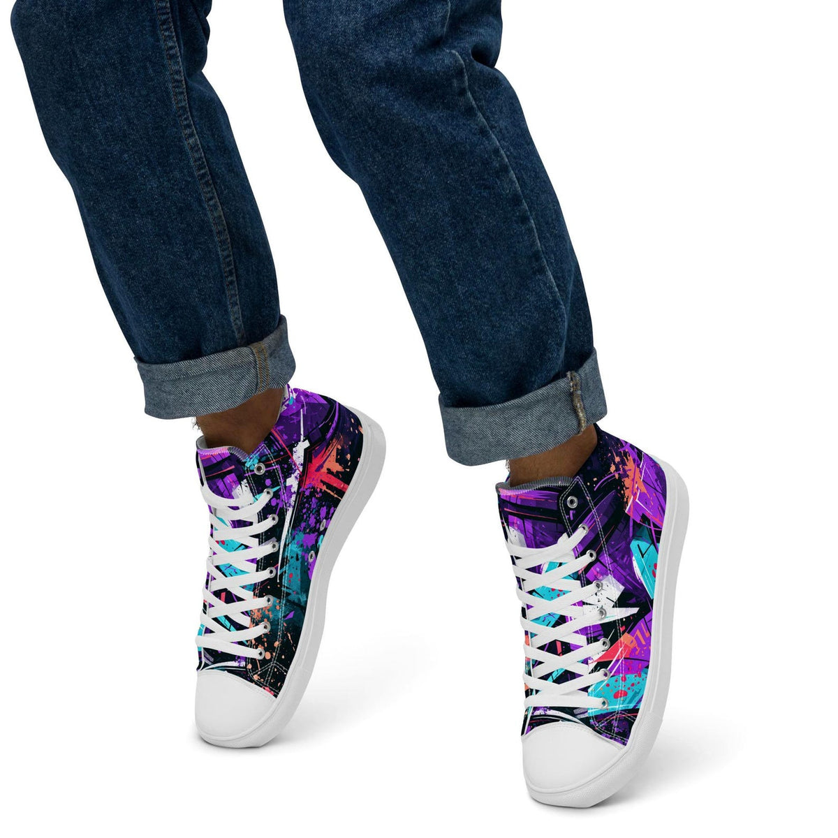 Urban Splash High-Tops - Mens high top canvas shoes. Canvas sneakers with graffiti design, streetwear style, bold colors, custom look