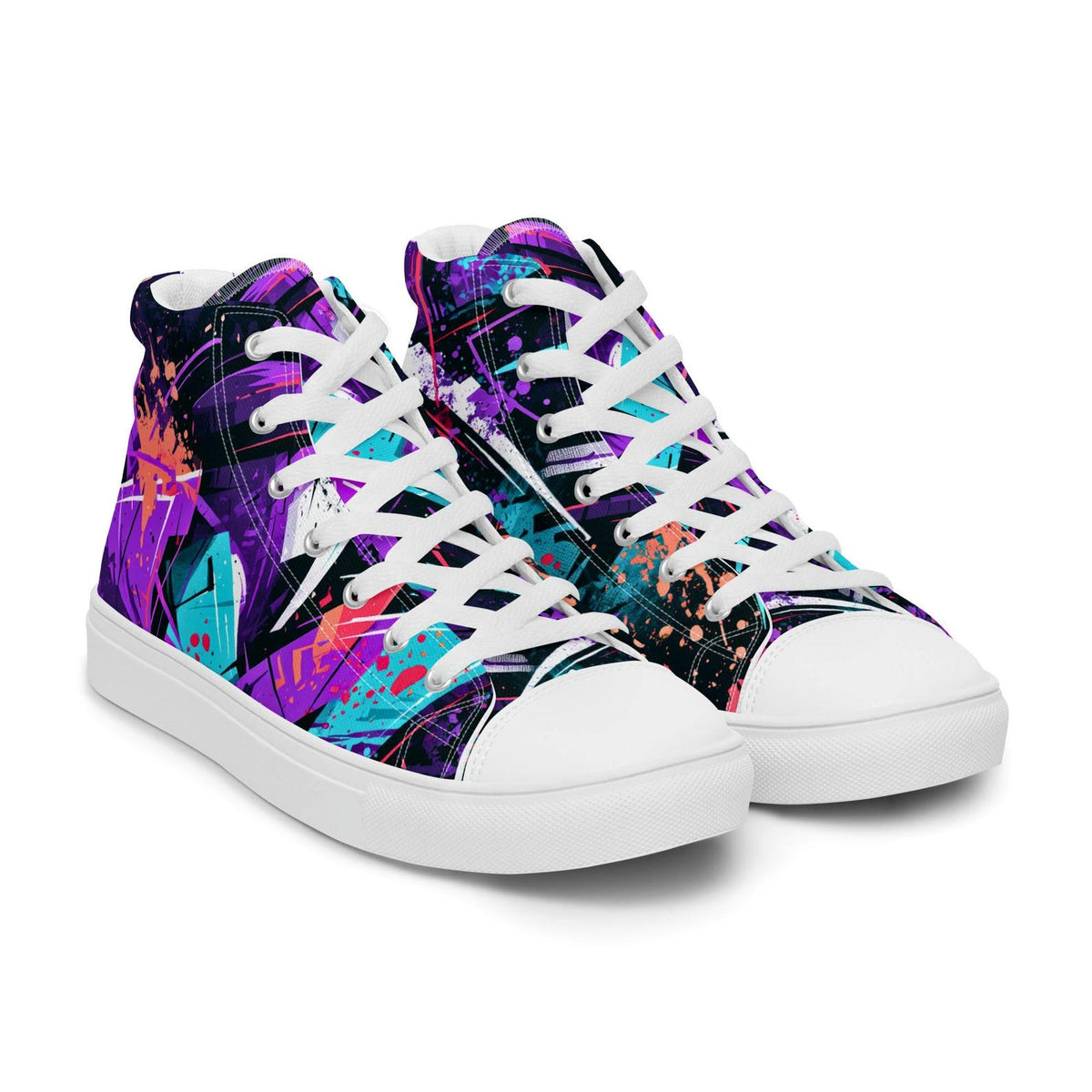 Urban Splash High-Tops - Mens high top canvas shoes. Canvas sneakers with graffiti design, streetwear style, bold colors, custom look