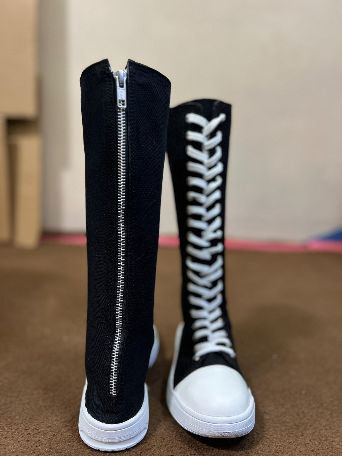 Custom Knee High Canvas Sneakers, Handmade Lace Up Streetwear Footwear