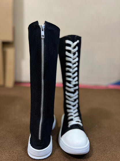 Custom Knee High Canvas Sneakers, Handmade Lace Up Streetwear Footwear