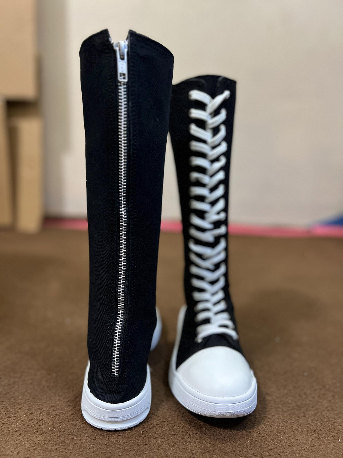 Custom Knee High Canvas Sneakers, Handmade Lace Up Streetwear Footwear