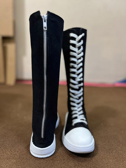 Custom Knee High Canvas Sneakers, Handmade Lace Up Streetwear Footwear
