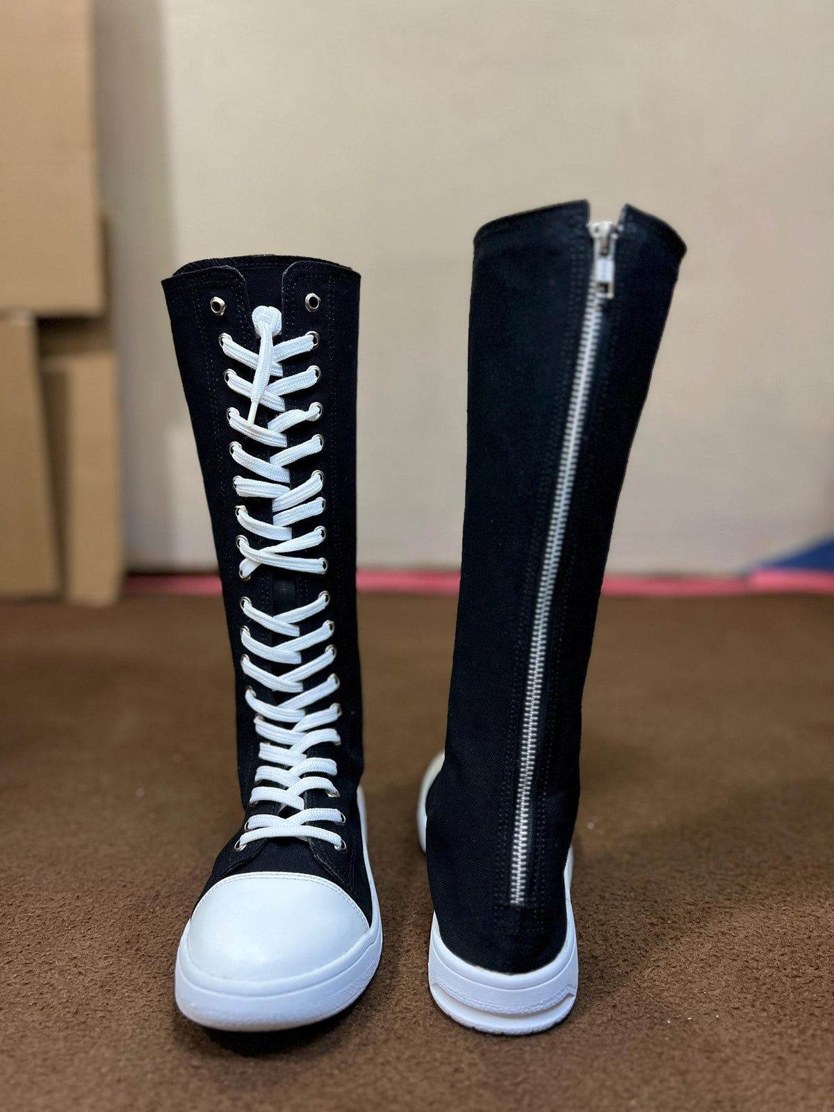 Custom Knee High Canvas Sneakers, Handmade Lace Up Streetwear Footwear