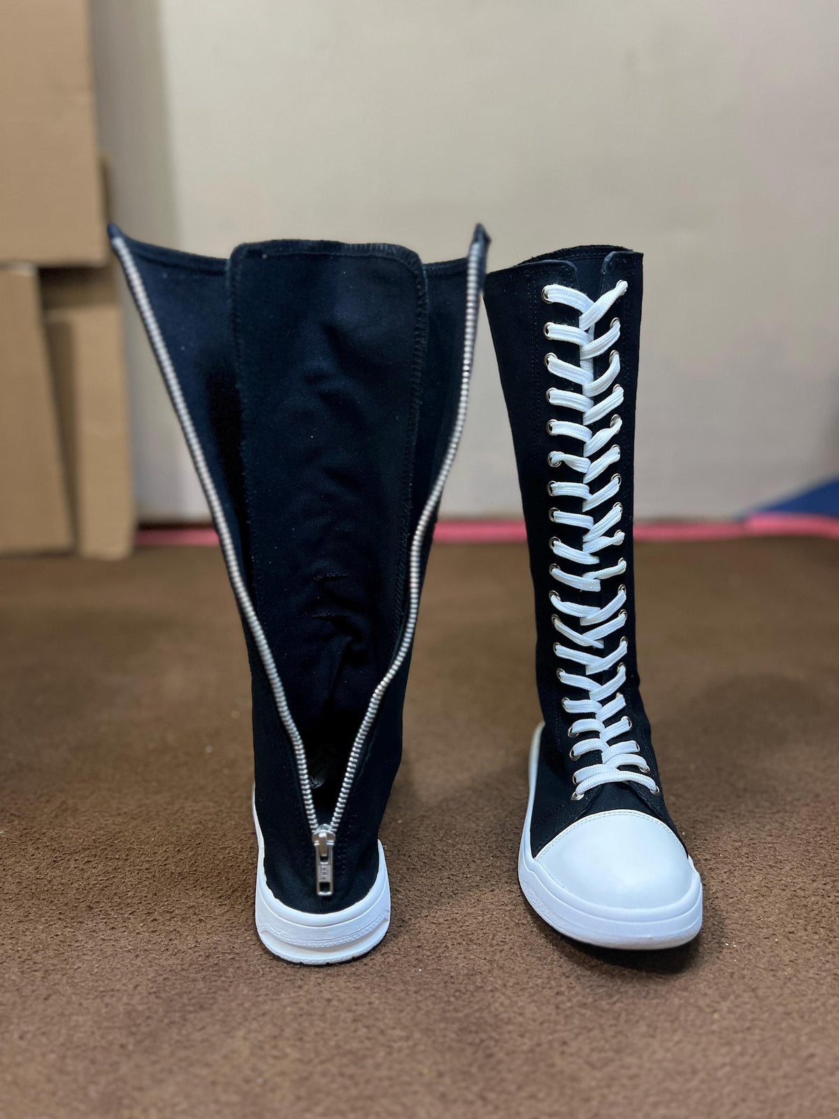 Custom Knee High Canvas Sneakers, Handmade Lace Up Streetwear Footwear