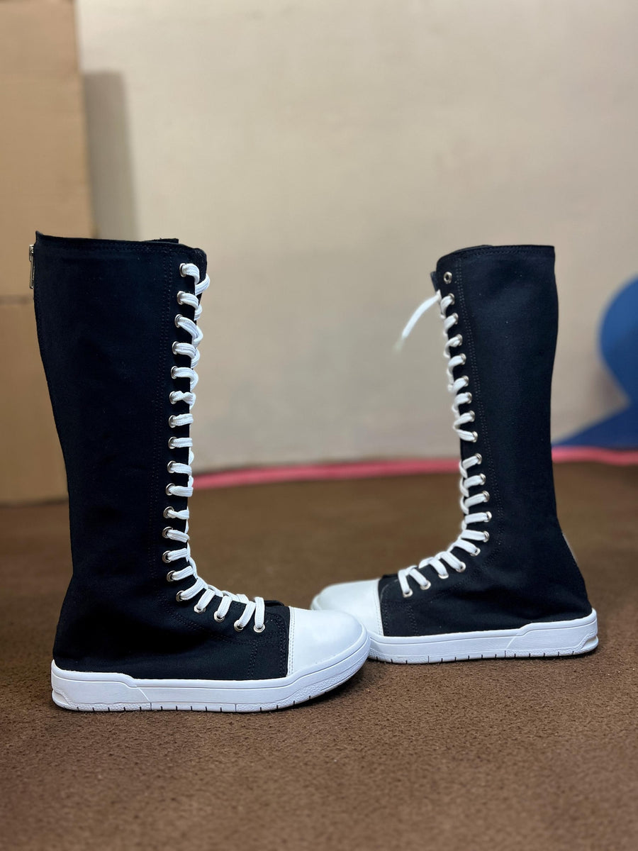 Custom Knee High Canvas Sneakers, Handmade Lace Up Streetwear Footwear