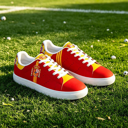 Custom Graffiti Sneakers, Hand-Painted Spain Flag Design, Football Fan Gift
