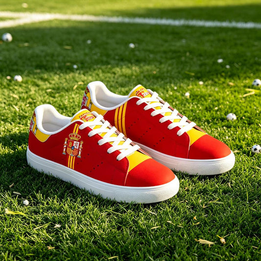 Custom Graffiti Sneakers, Hand-Painted Spain Flag Design, Football Fan Gift