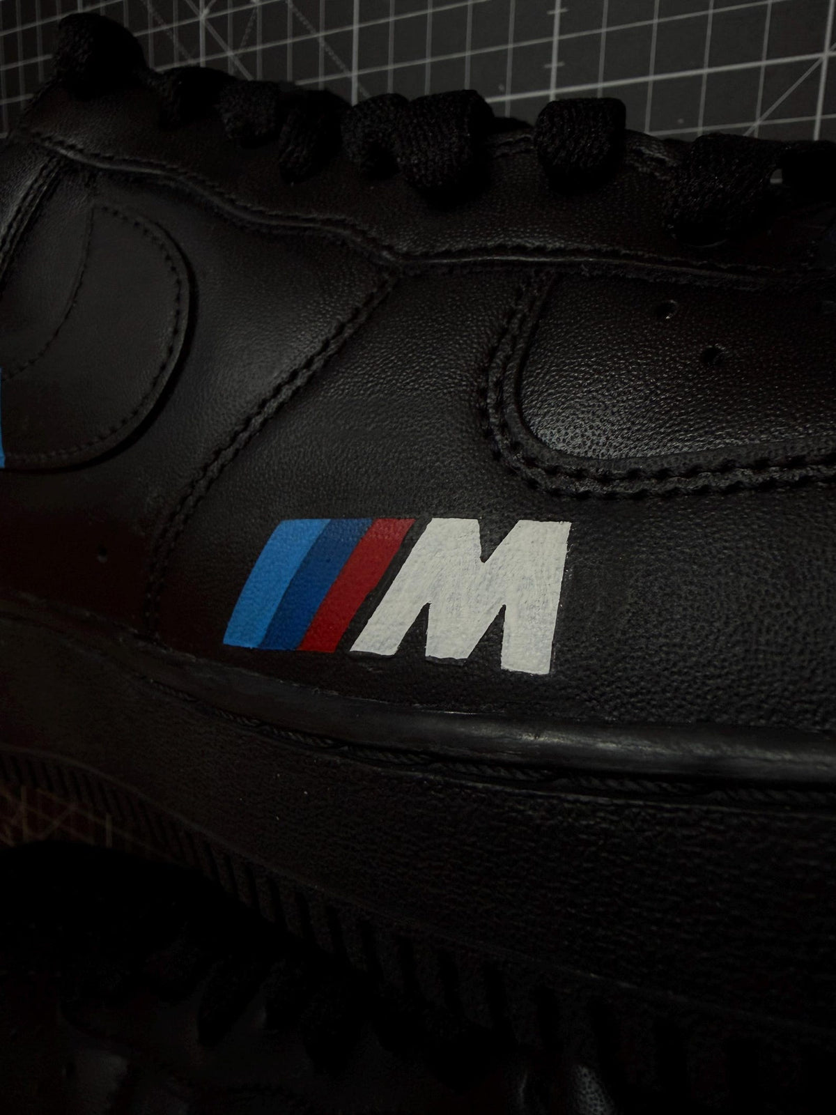 Custom BMW M Sport Air Force 1 Sneakers, Black Pink Hand Painted Motorsport Shoes