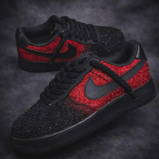 Hand Customized Nike Air Force 1 Sneaker - Red Glitter Fade, Statement Streetwear