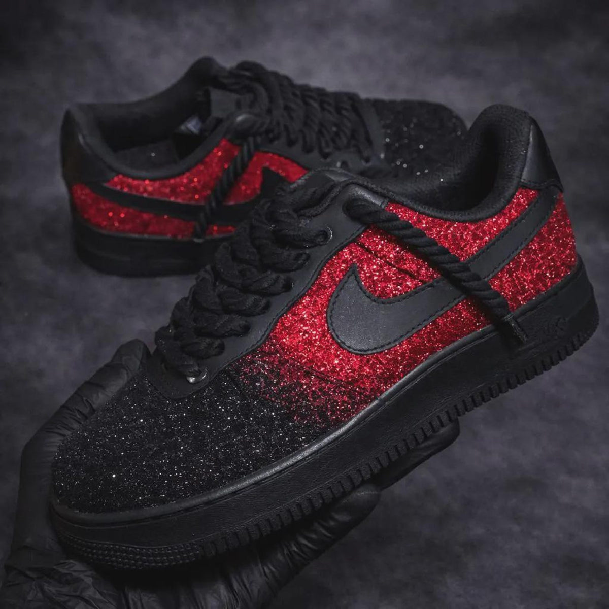 Hand Customized Nike Air Force 1 Sneaker - Red Glitter Fade, Statement Streetwear
