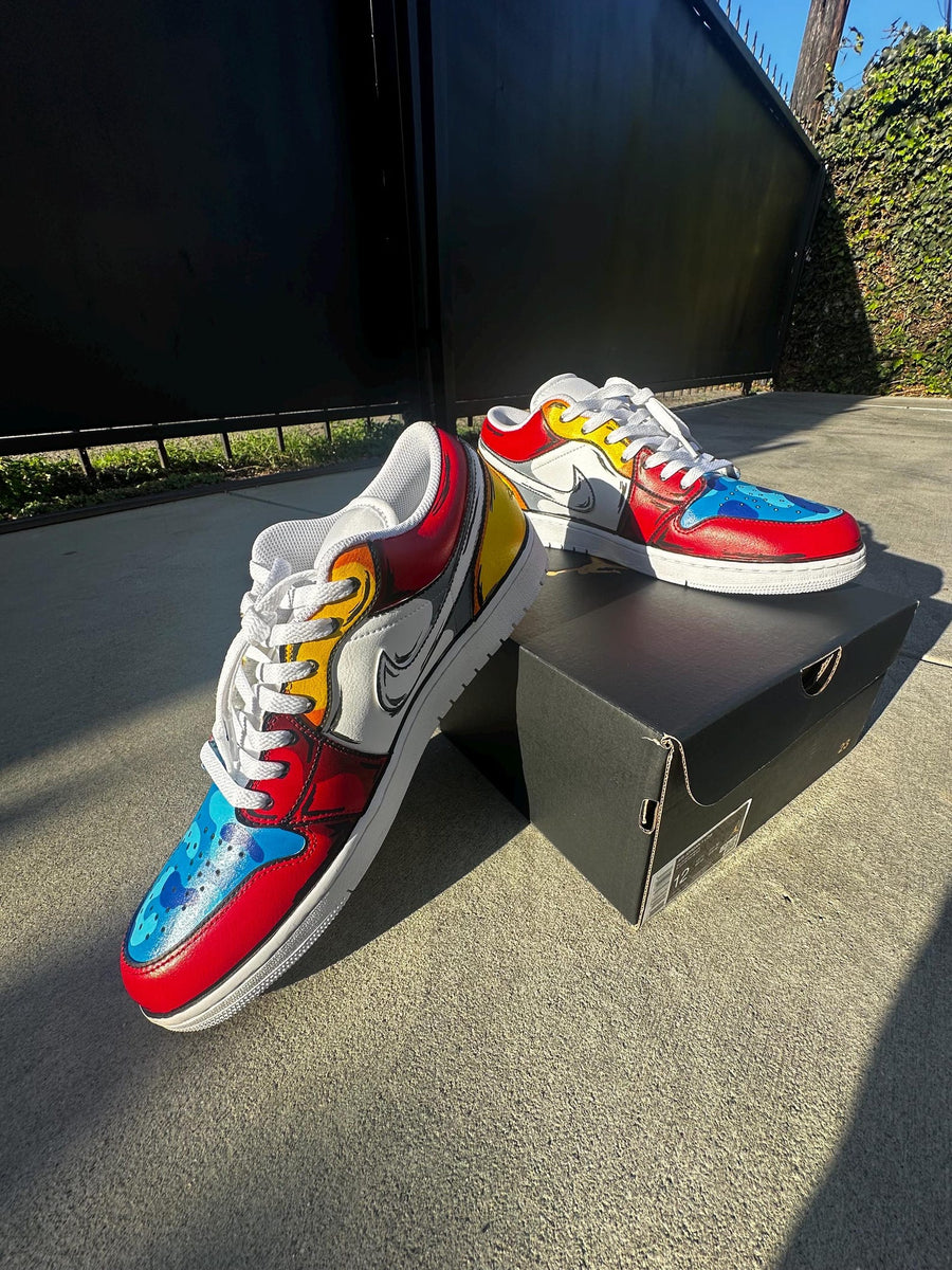 Custom Hand Painted Air Jordan 1 Low – Comic Book Style Sneakers – Cel Shaded Jordans – One-of-One Collectible Art Shoes