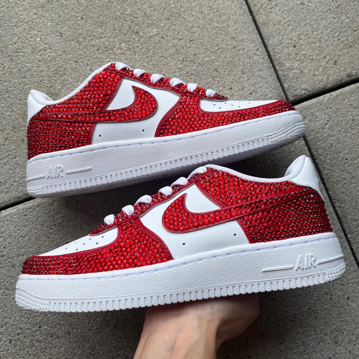 Custom Air Force 1 Sneaker Red Glitter Full Design cherry red