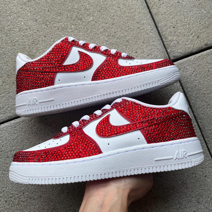 Custom Air Force 1 Sneaker Red Glitter Full Design cherry red
