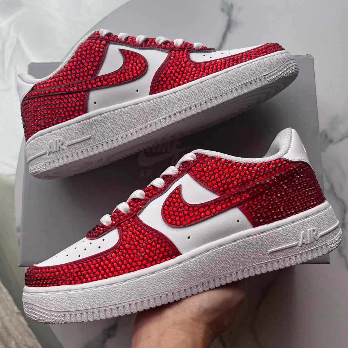 Custom Air Force 1 Sneaker Red Glitter Full Design cherry red
