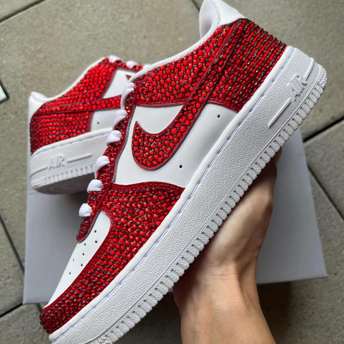 Custom Air Force 1 Sneaker Red Glitter Full Design cherry red