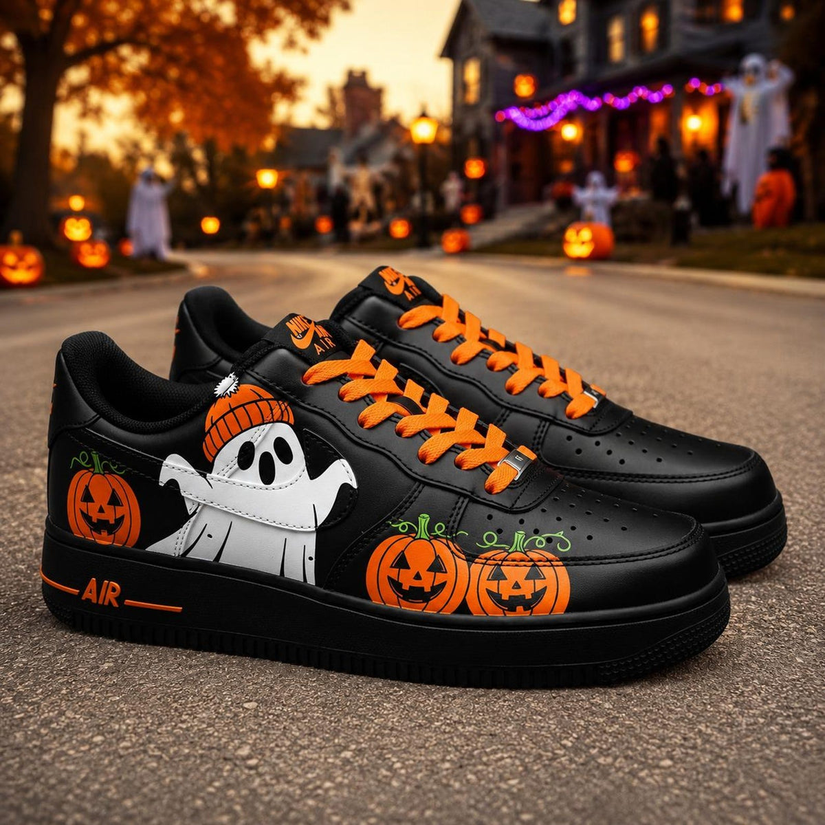 Custom Halloween Ghost Pumpkin Air Force 1 Sneakers, Hand Painted Halloween Ghost  AF1 Shoes, Halloween Custom Sneakers, Halloween Gift