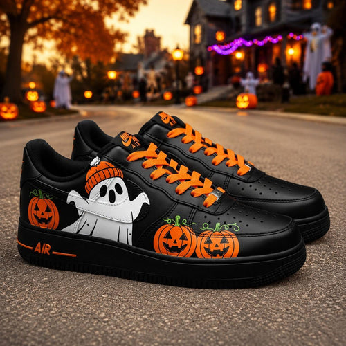 Custom Halloween Ghost Pumpkin Air Force 1 Sneakers, Hand Painted Halloween Ghost  AF1 Shoes, Halloween Custom Sneakers, Halloween Gift