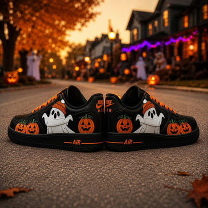 Custom Halloween Ghost Pumpkin Air Force 1 Sneakers, Hand Painted Halloween Ghost  AF1 Shoes, Halloween Custom Sneakers, Halloween Gift
