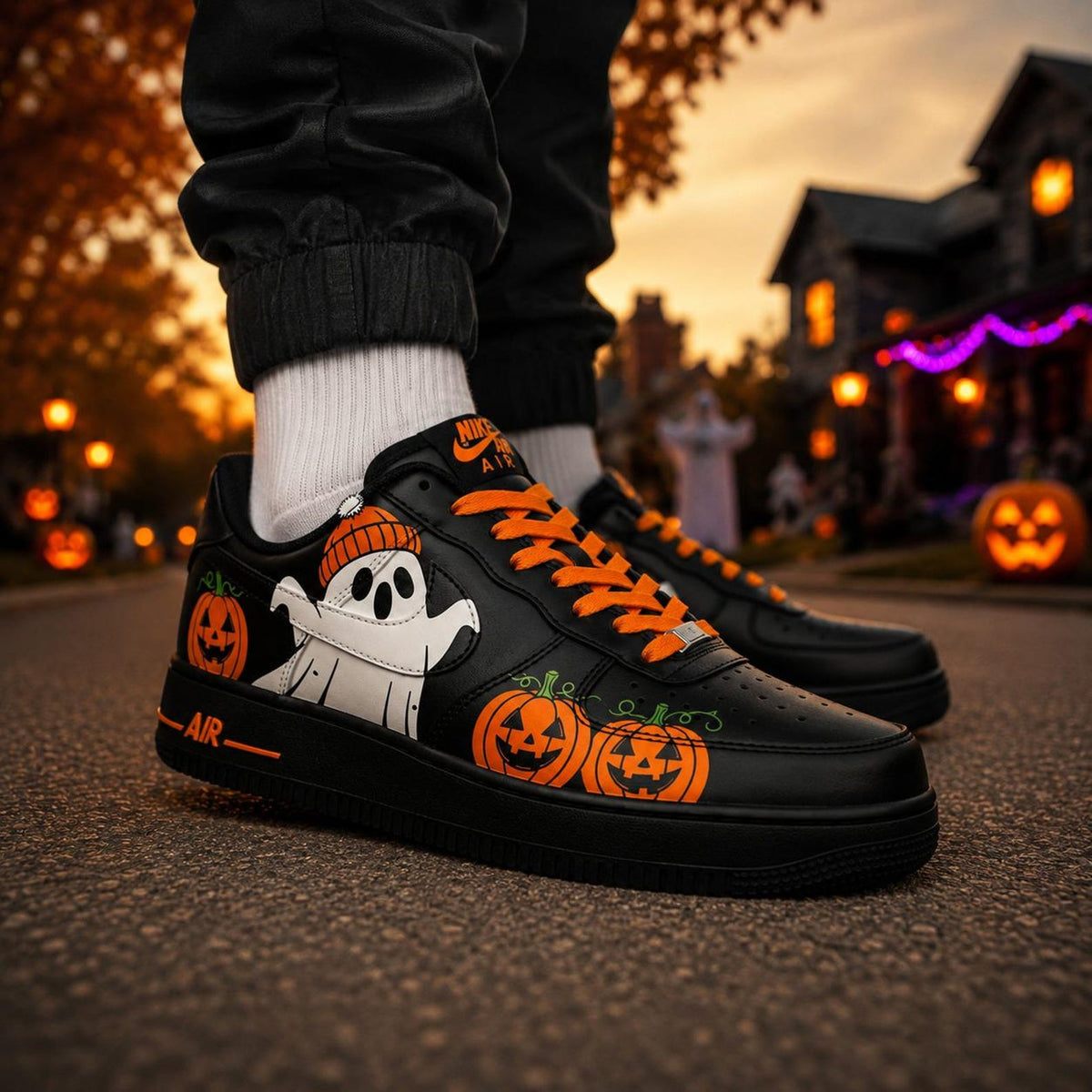 Custom Halloween Ghost Pumpkin Air Force 1 Sneakers, Hand Painted Halloween Ghost  AF1 Shoes, Halloween Custom Sneakers, Halloween Gift
