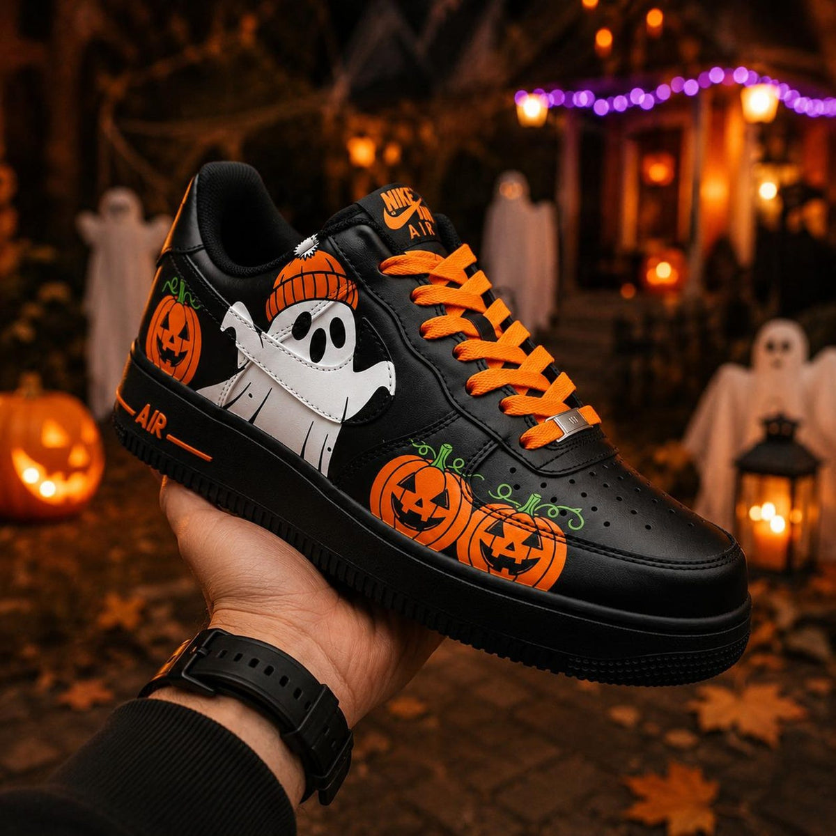 Custom Halloween Ghost Pumpkin Air Force 1 Sneakers, Hand Painted Halloween Ghost  AF1 Shoes, Halloween Custom Sneakers, Halloween Gift