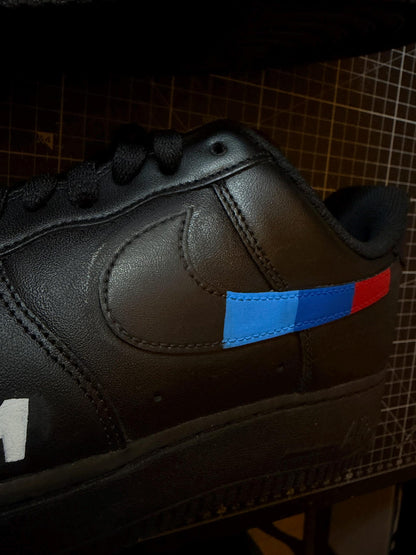 Custom BMW M Sport Air Force 1 Sneakers, Black Pink Hand Painted Motorsport Shoes