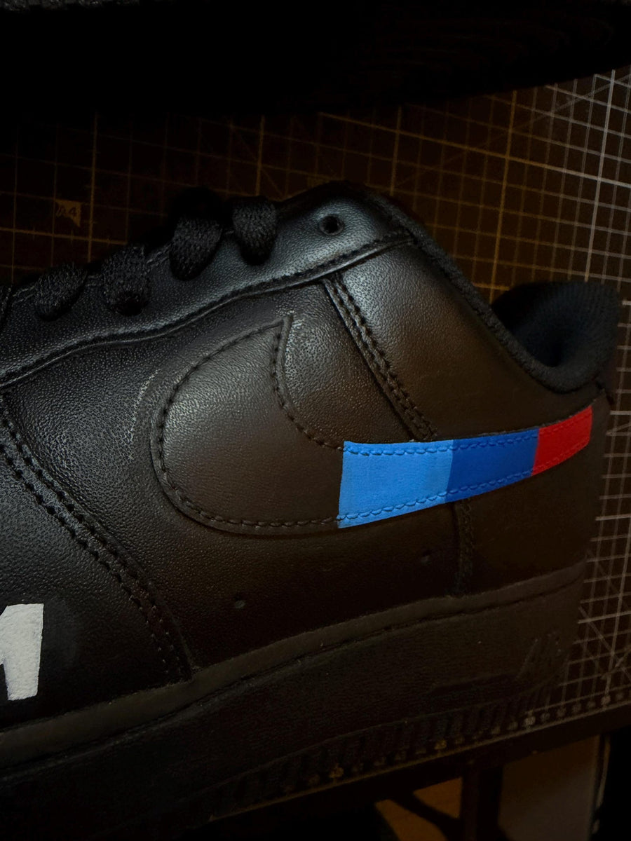 Custom BMW M Sport Air Force 1 Sneakers, Black Pink Hand Painted Motorsport Shoes