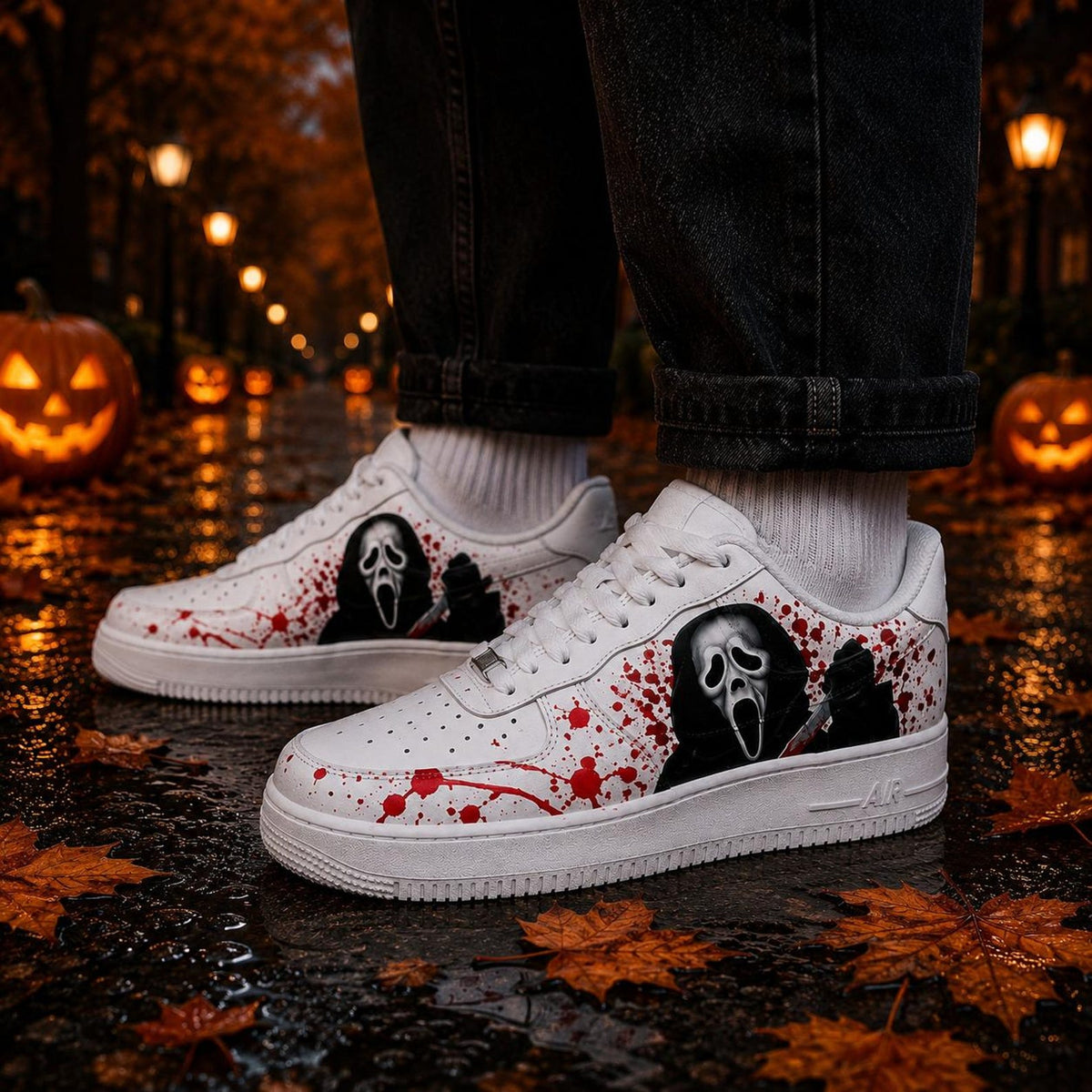 Hand Painted Ghostface Air Force 1 Sneakers, Custom Ghost  AF1 Shoes, Halloween Horror Sneakers, Halloween Shoes Gift