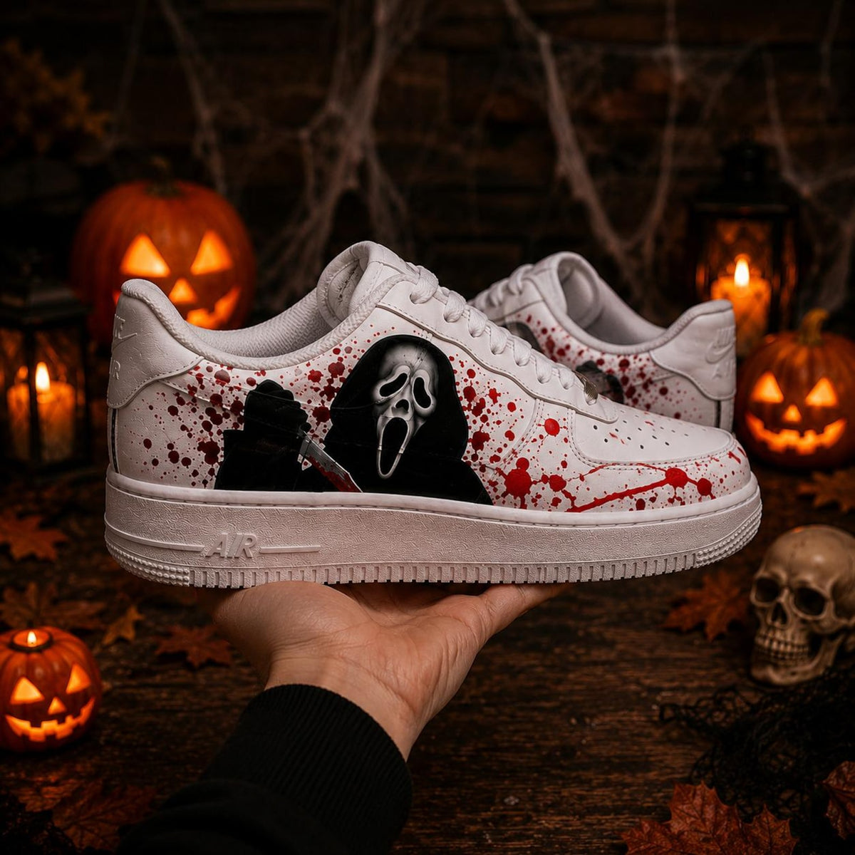Hand Painted Ghostface Air Force 1 Sneakers, Custom Ghost  AF1 Shoes, Halloween Horror Sneakers, Halloween Shoes Gift
