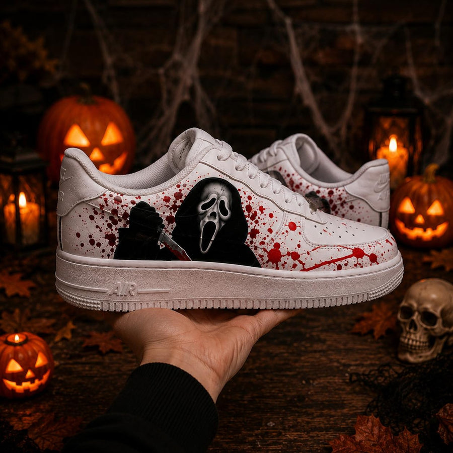 Hand Painted Ghostface Air Force 1 Sneakers, Custom Ghost  AF1 Shoes, Halloween Horror Sneakers, Halloween Shoes Gift