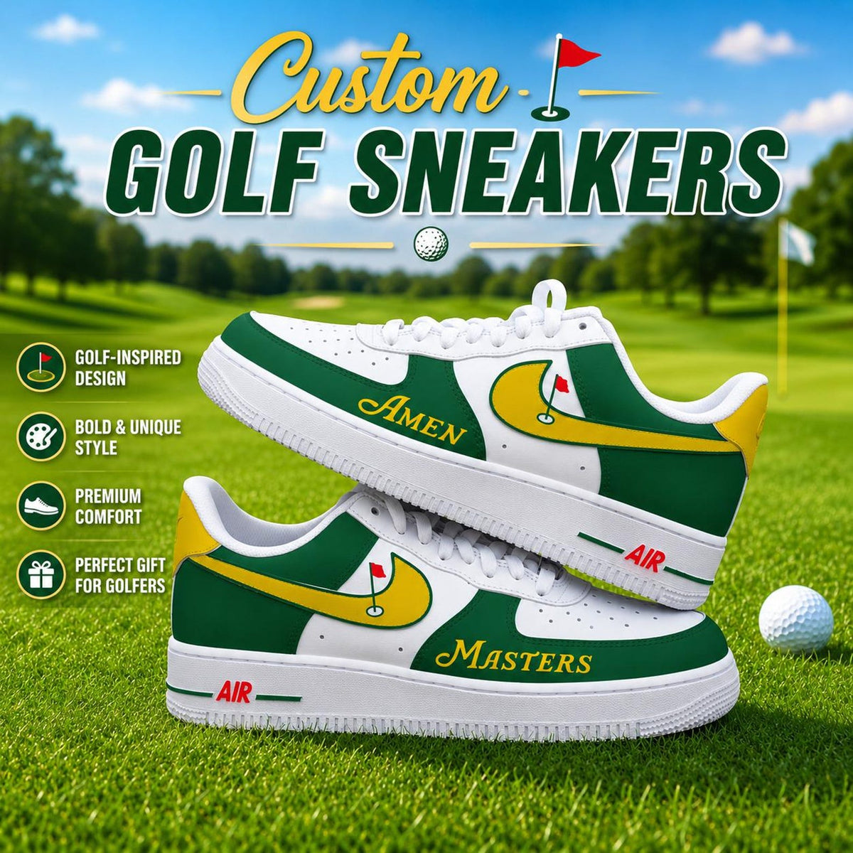 Custom Golf Air Force 1 Shoes, Personalized Golf Masters AF1 Sneakers, Hand Painted Golf Sneakers, Augusta Golf Masters Shoes